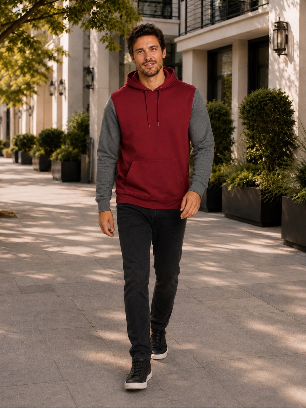 ✨ CLIQUE by CUTTER & BUCK Red & Gray Two-Tone “Helsa Sport” Pullover Hoodie L